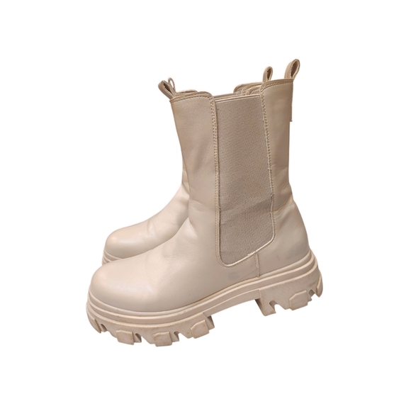 Dreampairs Cream Platform Chelsea Lugsole Combat Boots - Picture 3 of 4